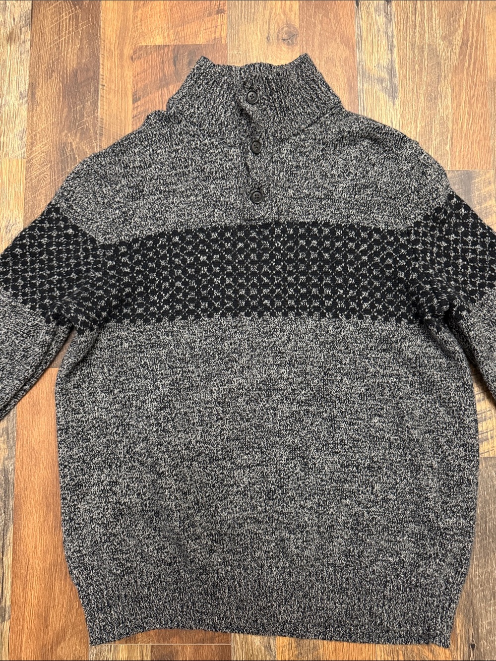 GAP Men’s XL Fair Isle Lambswool Blend Mock Neck Sweater Gray Black
